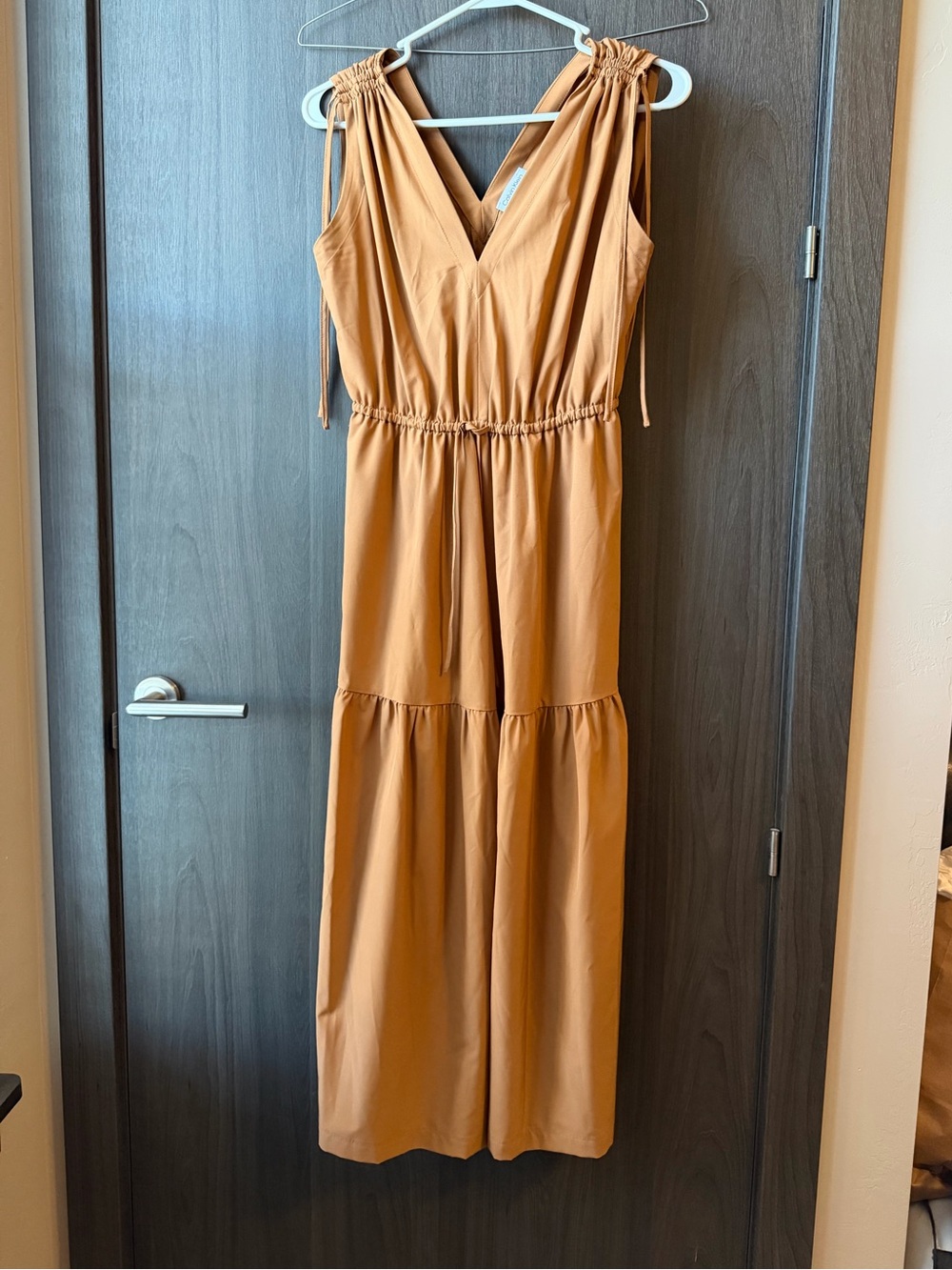 Calvin Klein Sleeveless V-Neck Maxi Dress in Camel/Tan